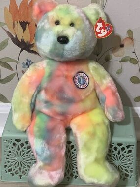 💎 Ty Plush BB Bear Multicolor Pastel 'Happy Birthday' Beanie Bear